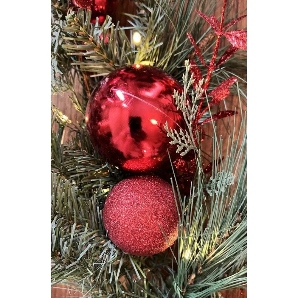 9ft x 12in Pre-Lit Battery Operated LED White Lights~ Red Mix Artificial Garland